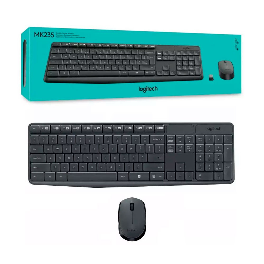 COMBO TECLADO/MOUSE MK235 Logitech Español Inalámbrico Receptor USB Compatible Win Antiderrames Letras No Se Borran Garantía 1Año-GRIS