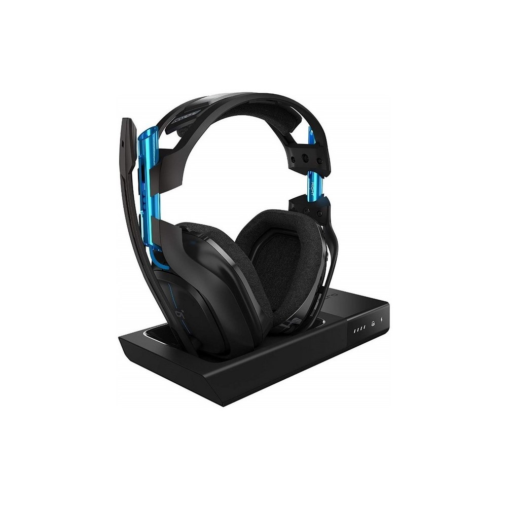 DIADEMA ASTRO A50 + BASE STATION Logitech Gaming Inalámbrica Wireless Para PlayStation 4/PC Carga Magnética Micrófono Cancela ruido Sonido Dolby 7.1 Garantía 1Año-NEGRA-AZUL