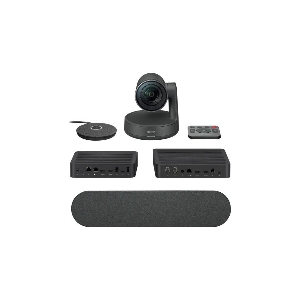 CAMARA RALLY PLUSS Logitech Corporativo USB 3.0 Ultra-HD Hasta 4K Compatible Win-Mac Display Hub X2 Parlante X2 Micrófono X2 Control Remoto Garantía 2Años-NEGRO