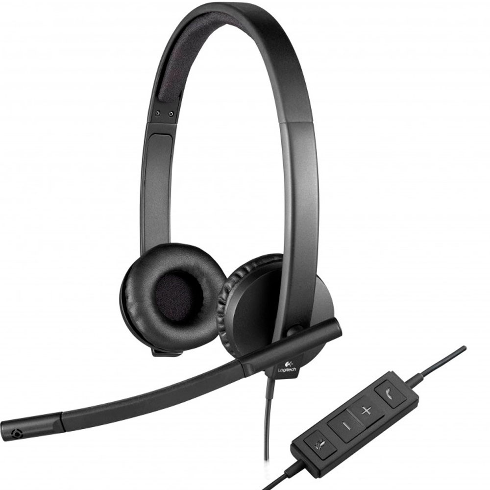 DIADEMA H570e STEREO Logitech Corporativo Biaural Alámbrico USB Compatible Win-Mac Micrófono Suspensión Ruido Cable Plano Con Controles Garantía 2Años-NEGRO