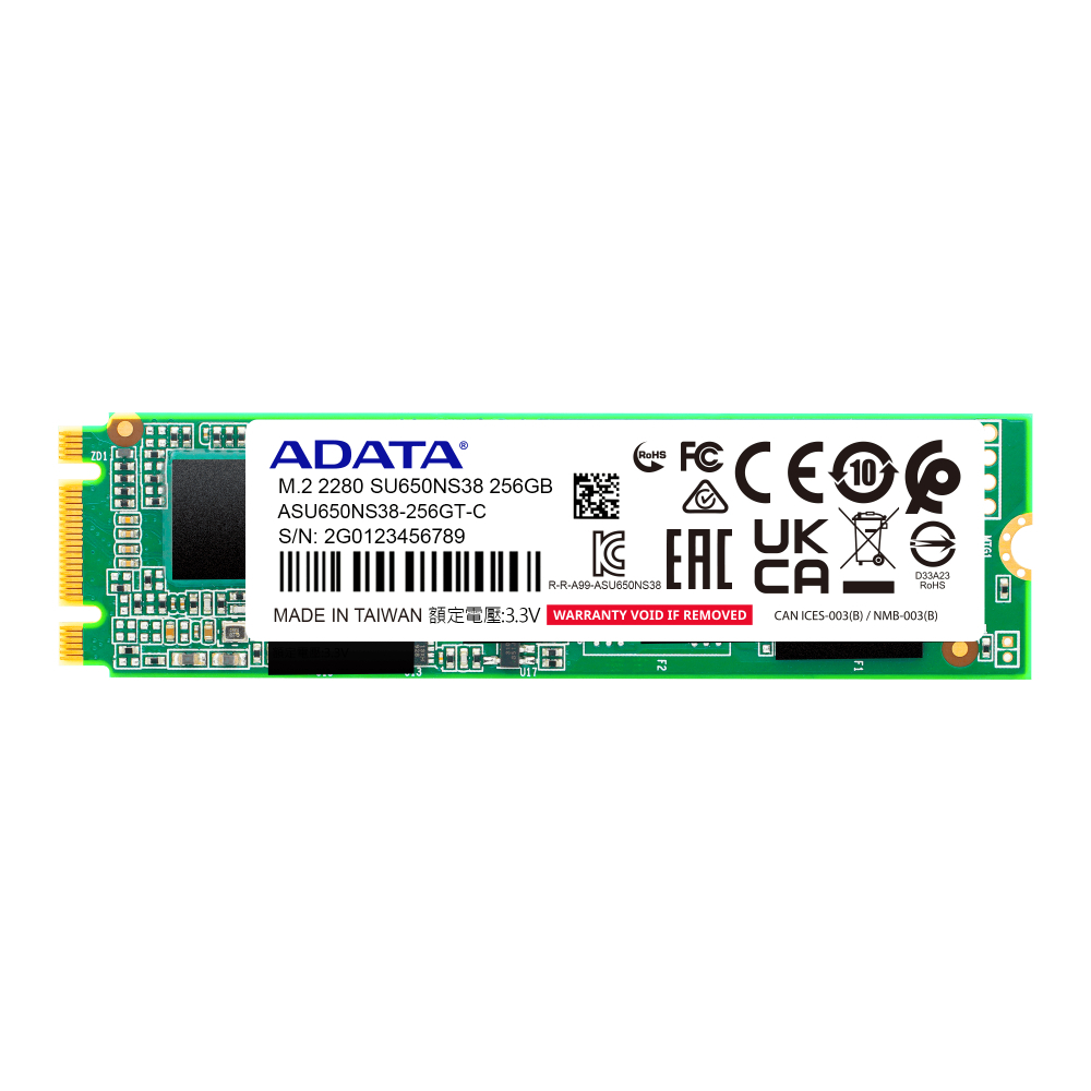 UNIDAD SSD ADATA M.2 SATA 2 RANURAS MODELO SU650NS38 - 256GB
