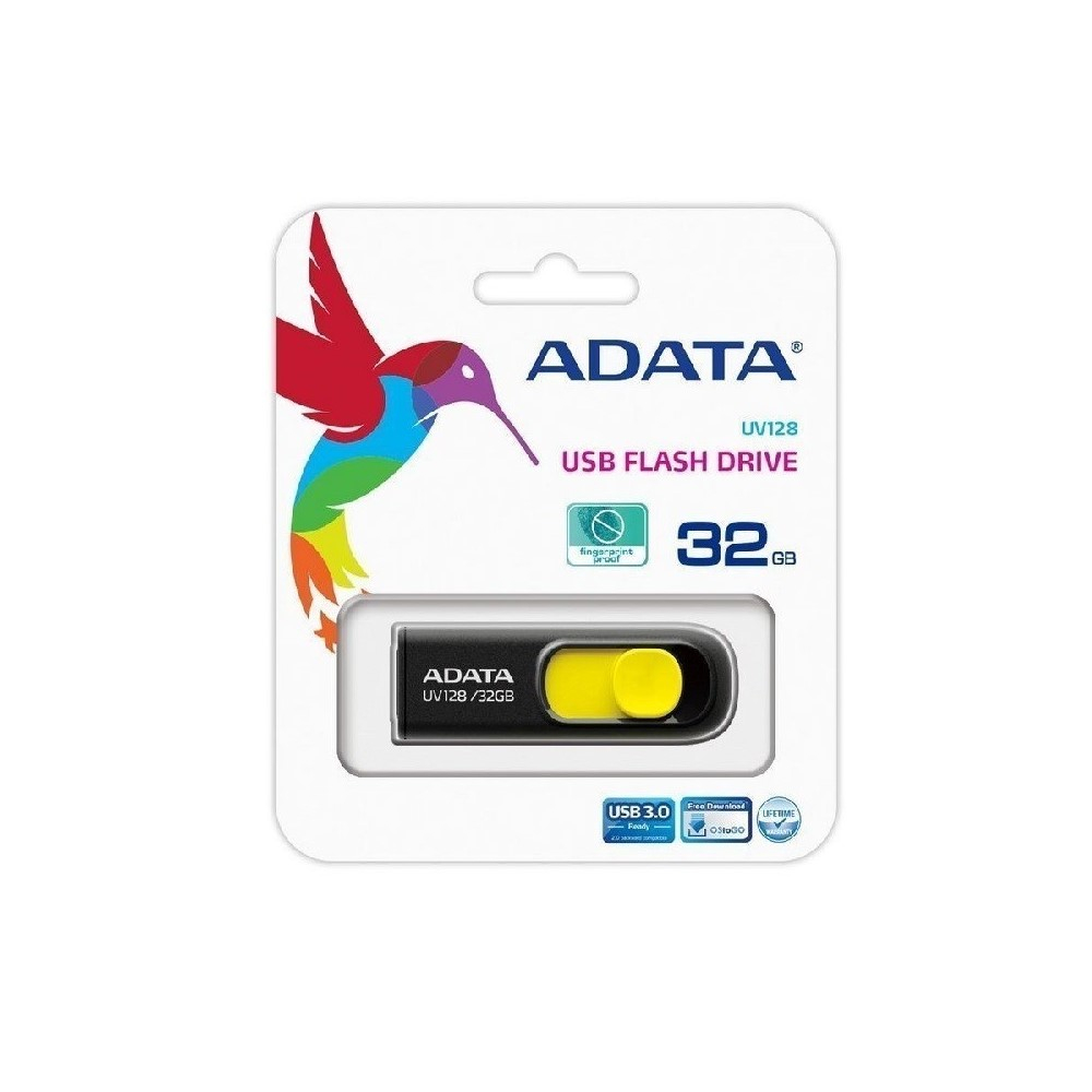 MEMORIA ADATA USB 3.1 UV128 RETRACTIL 32GB NEGRA-AMARILLA