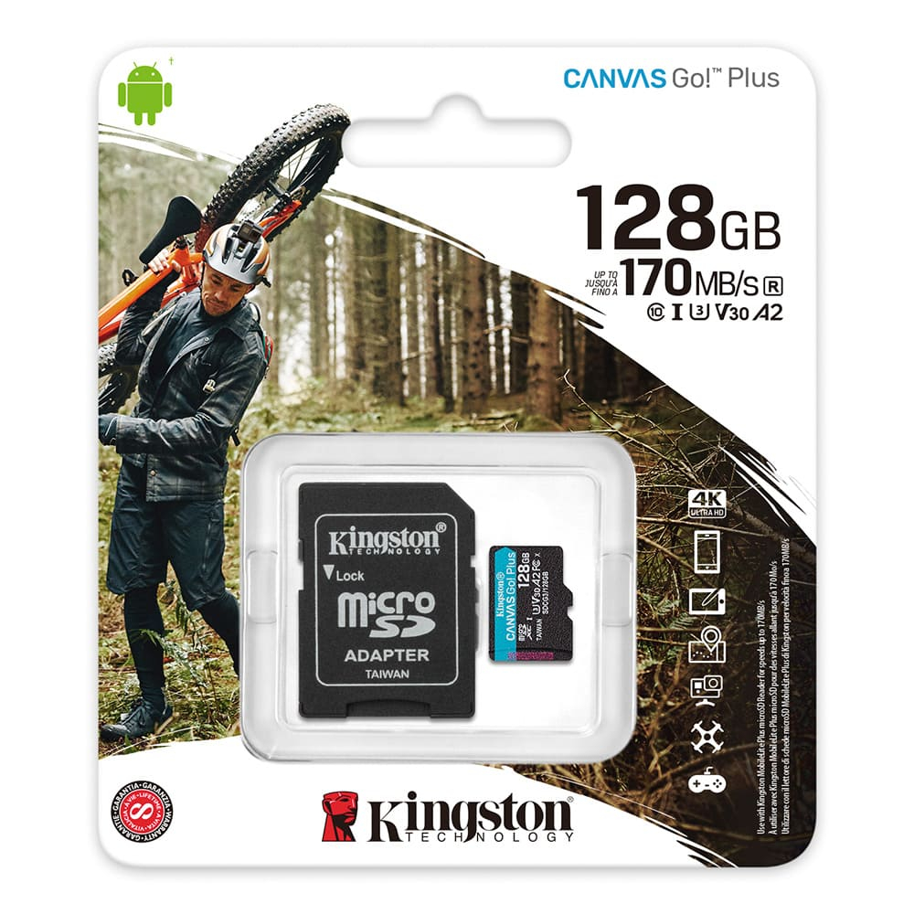 Memoria Kingston Micro sd Canvas Go Plus 170R A2 U3 V30 Card + ADP 128GB