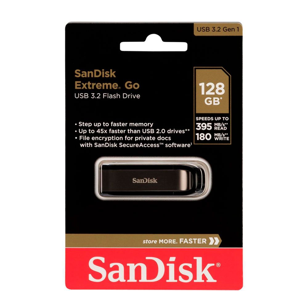 Memoria USB SanDisk Extreme Go 128GB 3.2 hasta 395MB/s de lectura; hasta 180MB/s de escritura