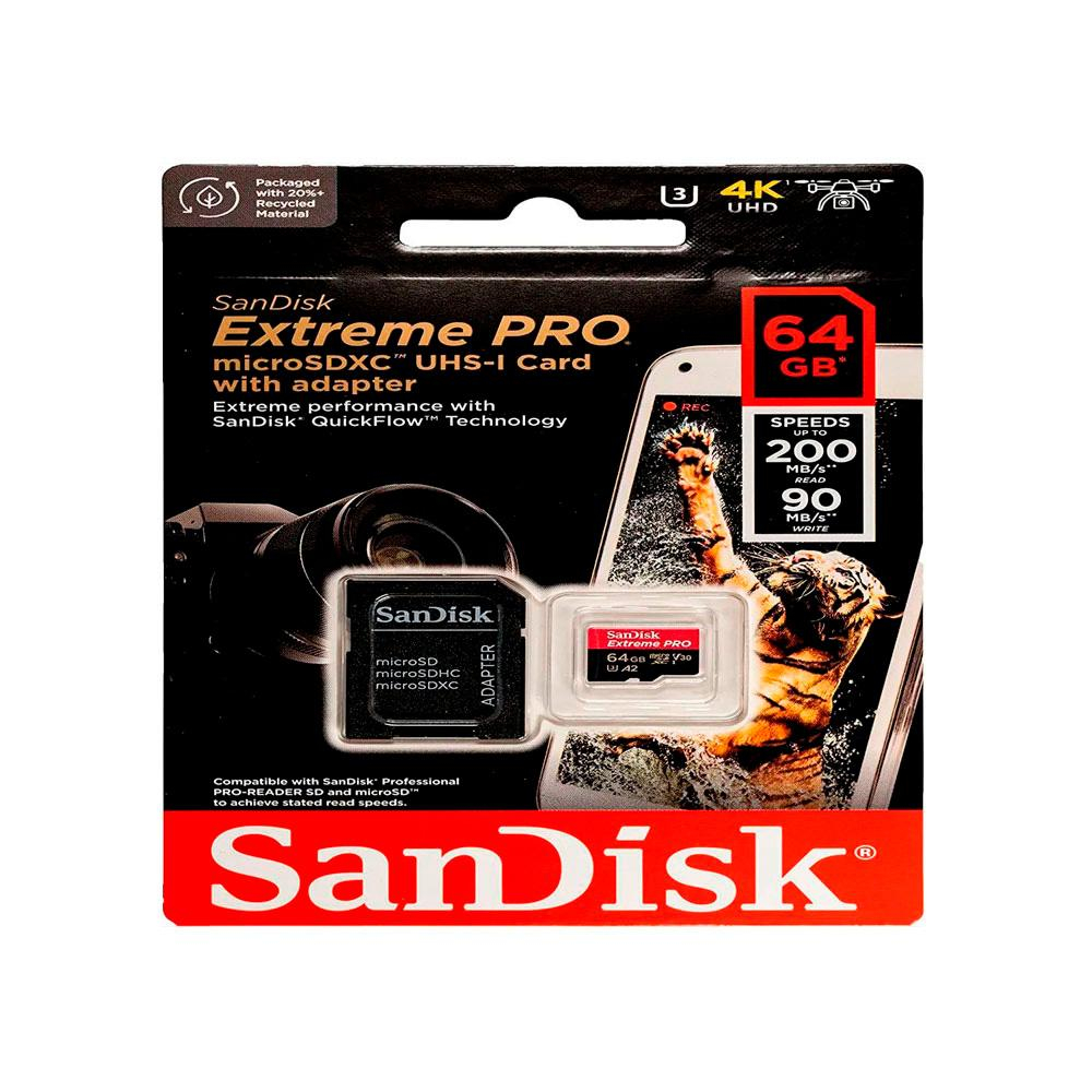 Tarjeta MicroSD SanDisk Extreme Pro 64GB UHS-I con adaptador hasta 200MB/s lectura A2 U3 V30 - Image 3