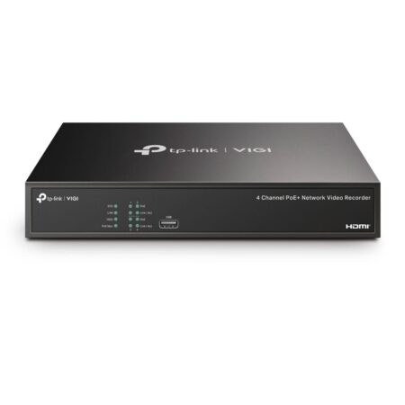 Grabador VIGI NVR PoE de 4 Canales.resolución hasta de 8MP, Capacidad de Decodificación/4-canales @4MP, Ancho de banda entrante de 80 Mbps (hasta 4 canales), 4 Puertos PoE+ de 10//100 Mbps, Presupuesto de Potencia de 53W, 802.3 af/at, 1 interfaz SATA (hasta 10TB), 2 × USB 2.0, 1 × puerto VGA, 1 × puerto HDMI (hasta 4K), 53.5V DC/1.31A.FUNCIONES: