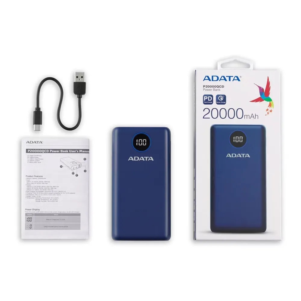 Power Bank 20000mAh azul digital /2 puertos usb quick charge + 1 Puerto Tipo C Salida + 1 Puerto Tipo C Entrada - Image 2