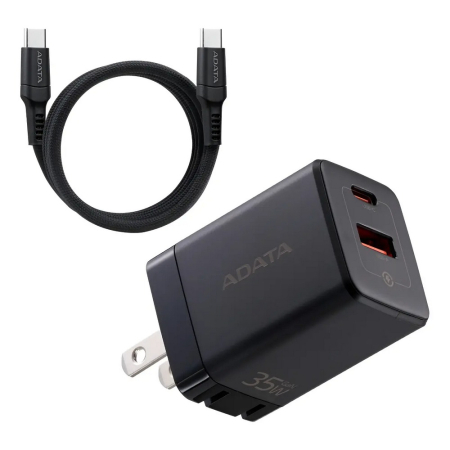 CARGADOR 35W NEGRO- 1 PUERTOS USB TYPE C- 1 PUERTO USB TYPE A + CABLE 1.5METROS TYPE C