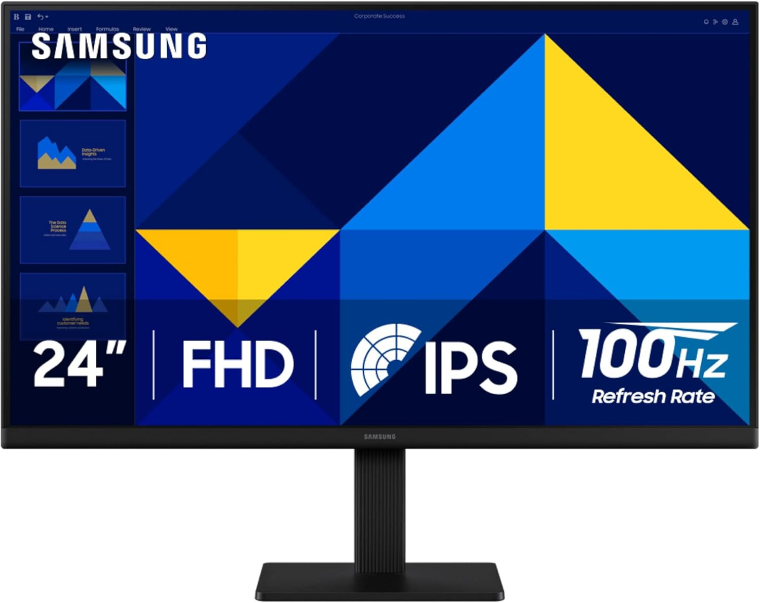 Monitor Samsung FHD Plano de 24 panel IPS, modo para cuidado ocular y eco saving plus Resolución 1920X1080 (16:9) plano Contraste tipico: 1000:1 a 250nit Tiempo de respuesta: 4ms (GTG) tasa de refresco 75 HZ AMD FreeSync Conectividad: VGA, HDMI (incluye CableHDMI) VESA 100x100mm Garantia 3 años