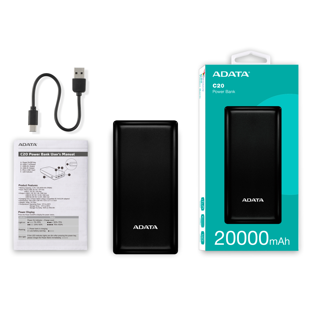 Power Bank 20000mAh negra /2 puertos USB + 1 Puerto Tipo C entrada y Salida + 1 puerto de entrada micro usb - Image 3