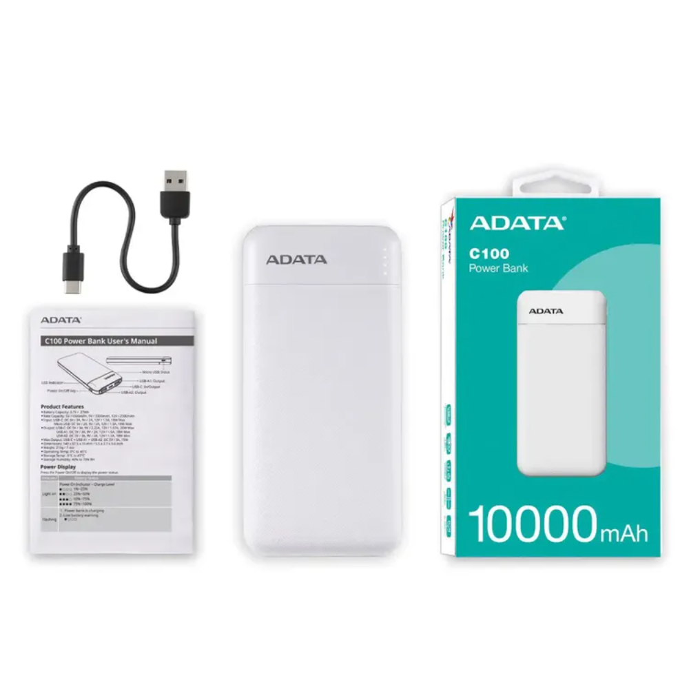 Power Bank 10000mAh Blanca /2 puertos USB + 1 Puerto Tipo C entrada y Salida + 1 puerto de entrada micro usb - Image 3