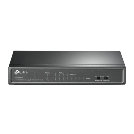 Switch TPLINK de Escritorio de 8 Puertos a 10 / 100Mbps con PoE en 4 Puertos NO Administrable COLOR Negro