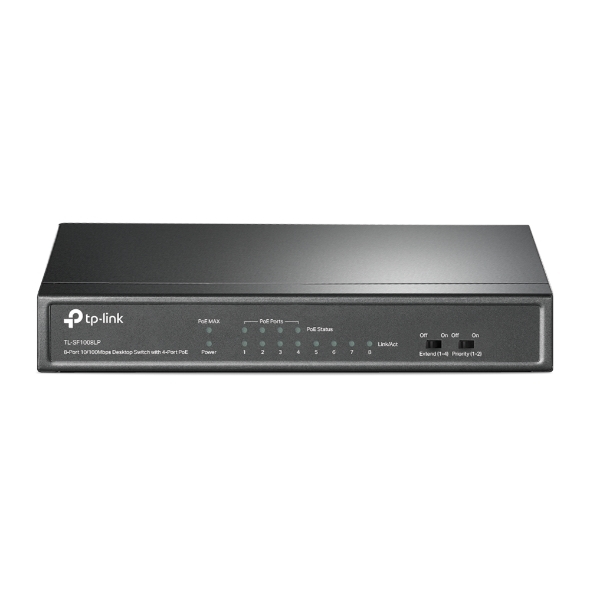 Switch TPLINK de Escritorio de 8 Puertos a 10 / 100Mbps con PoE en 4 Puertos NO Administrable COLOR Negro